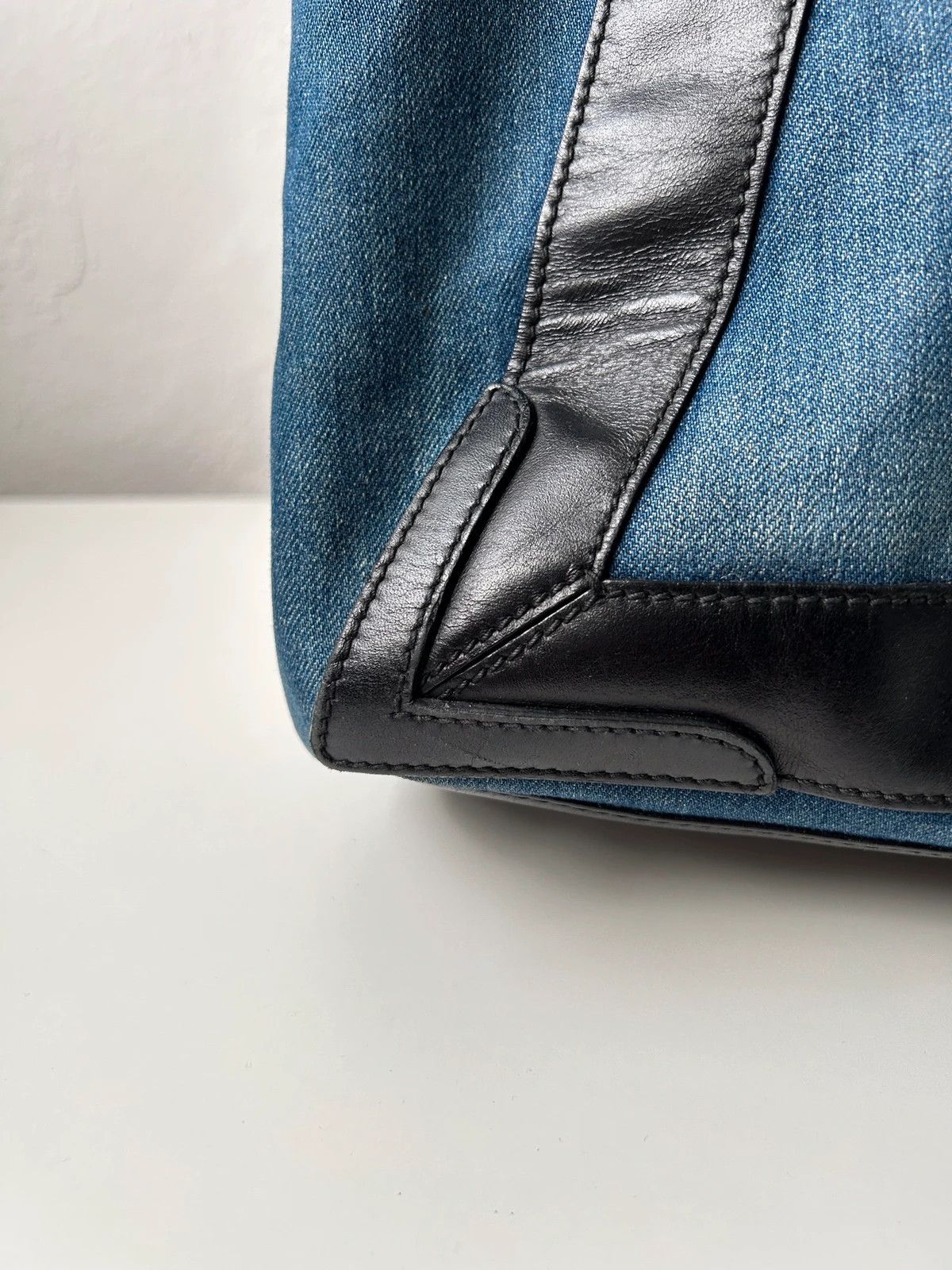 Balenciaga denim leather navy cabas m tote bag with pouch