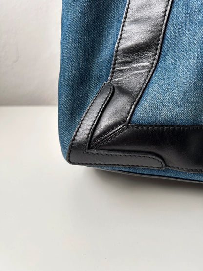 Balenciaga denim leather navy cabas m tote bag with pouch