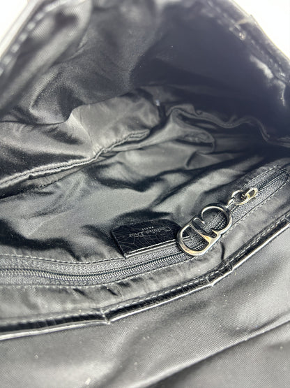 2001 Dior black satin and patent leather saddle bag