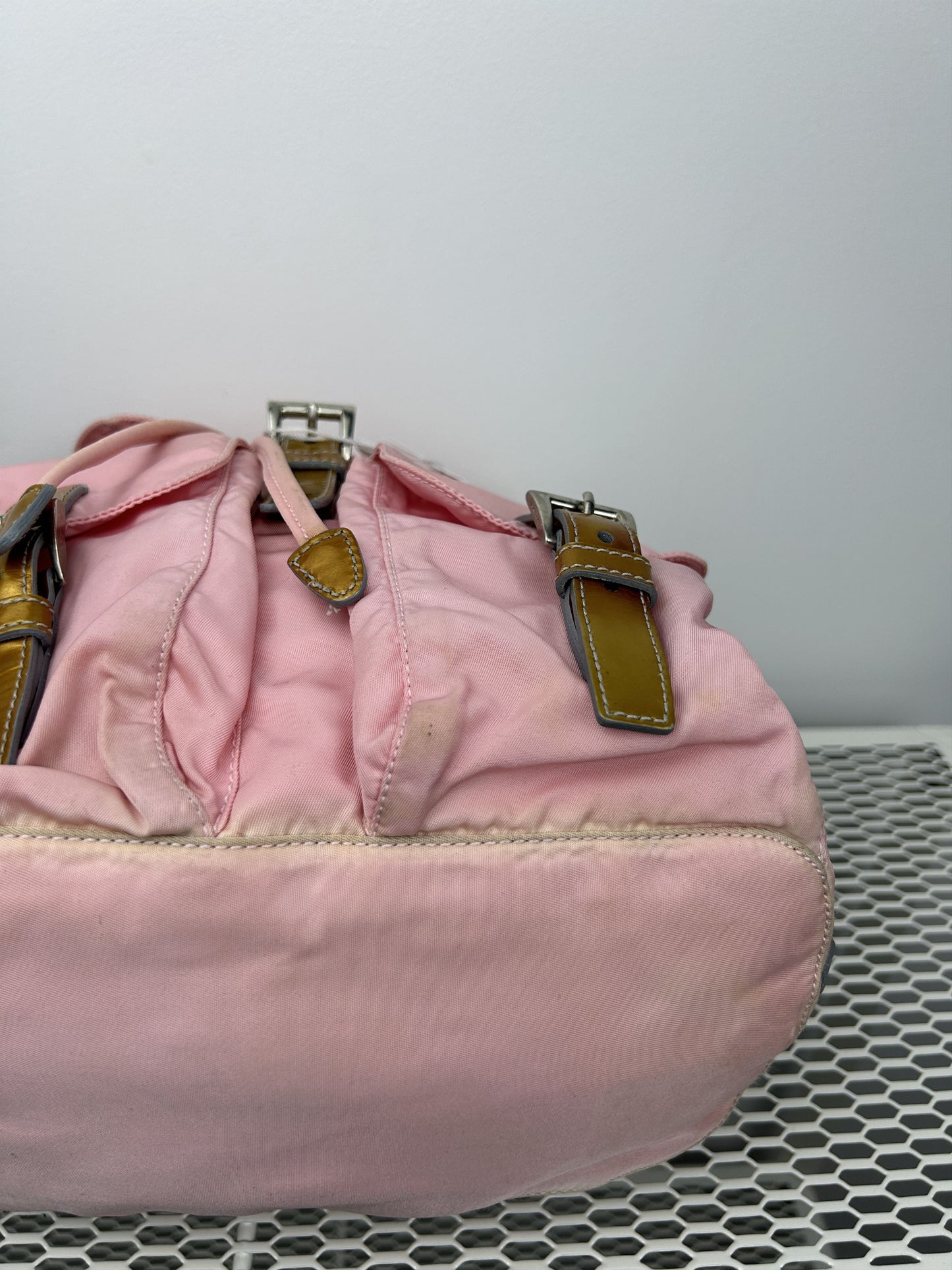 Prada nylon triangle logo pink backpack