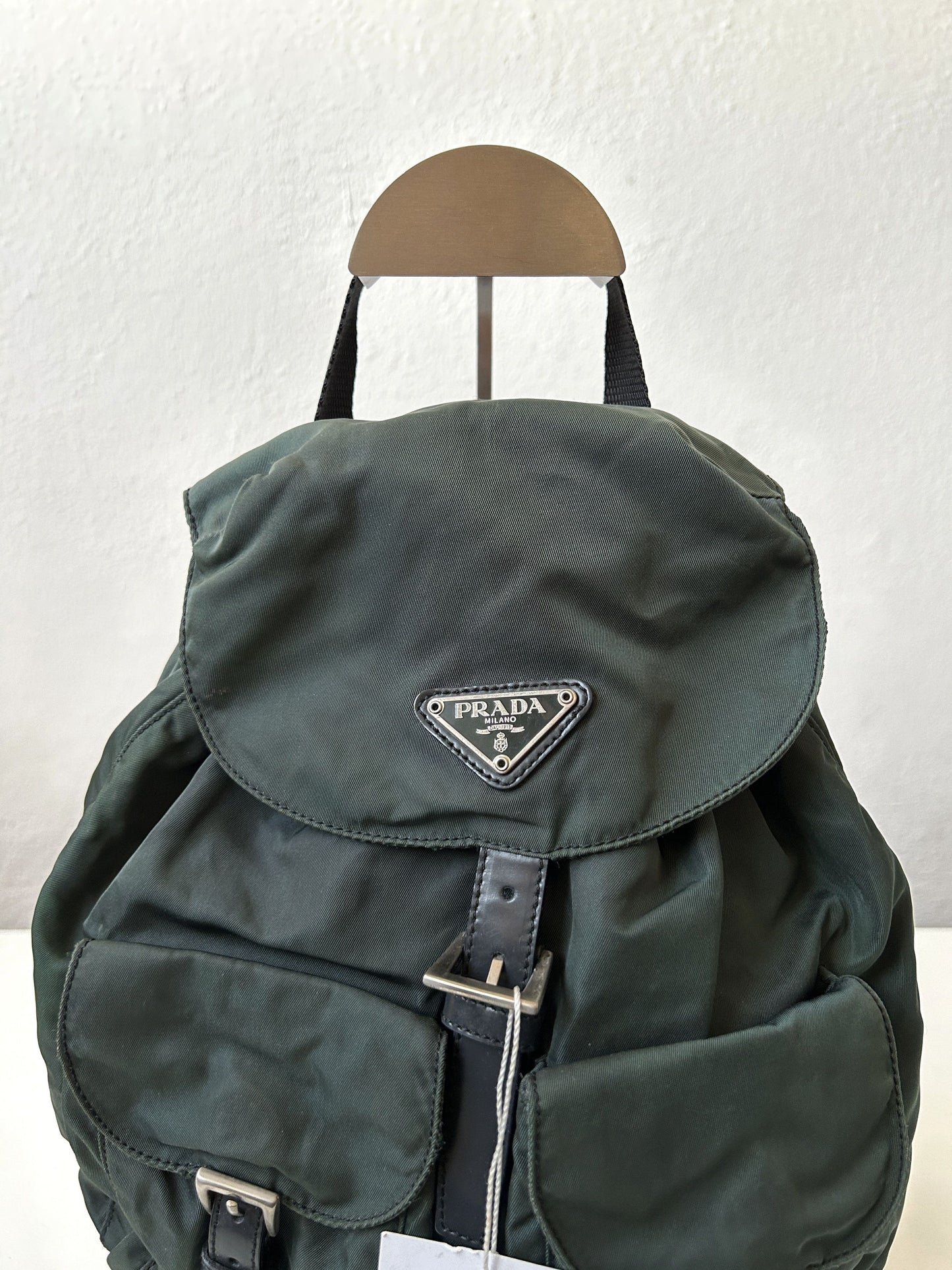 Vintage 90s Prada nylon triangle logo small cargo backpack