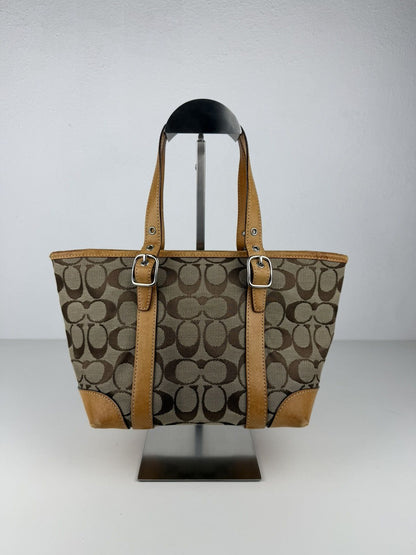 Coach signature canvas and leather mini tote bag