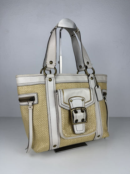 Coach legacy raffia and leather tote bag