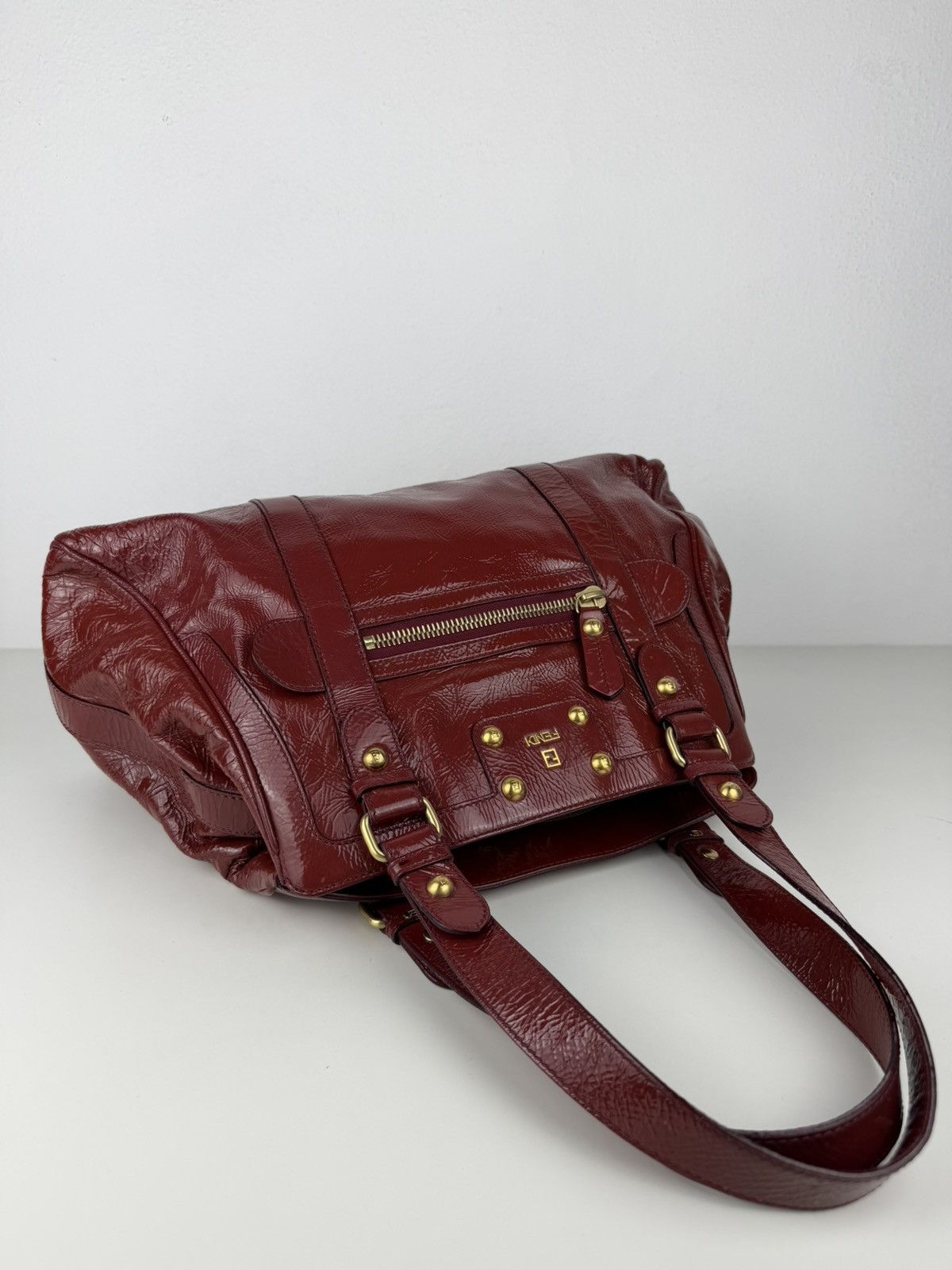 Fendi crinkled patent leather de jour handbag large