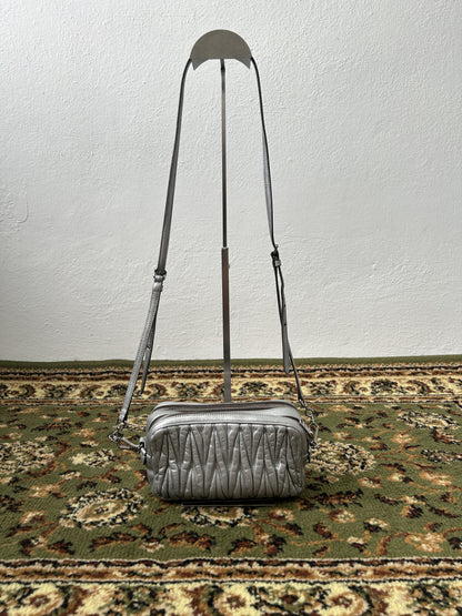 Miu miu matelasse pleated leather silver small crossbody bag