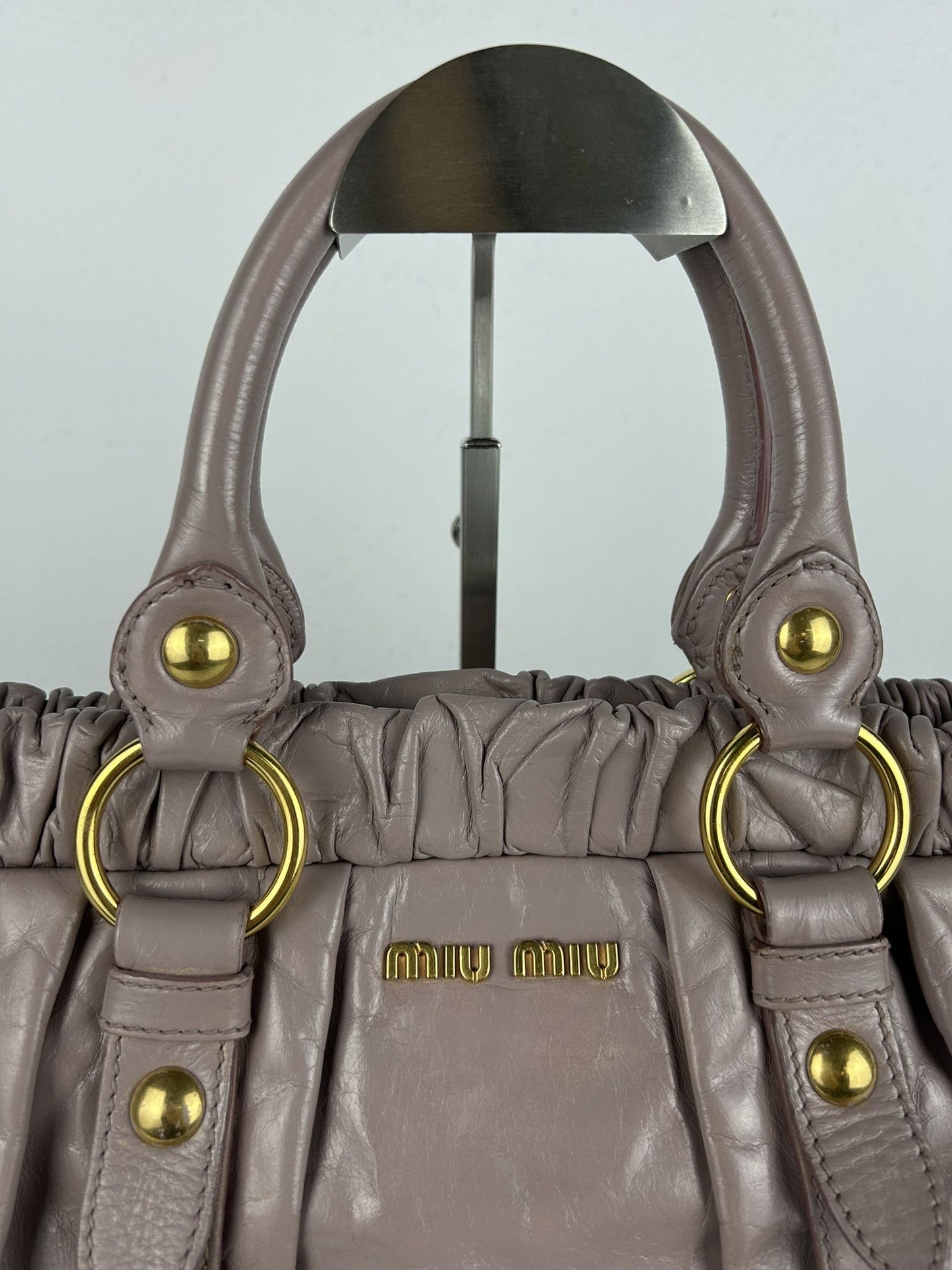 Miu miu vitello bauletto aperto gathered leather handbag