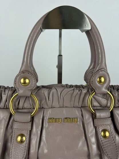 Miu miu vitello bauletto aperto gathered leather handbag