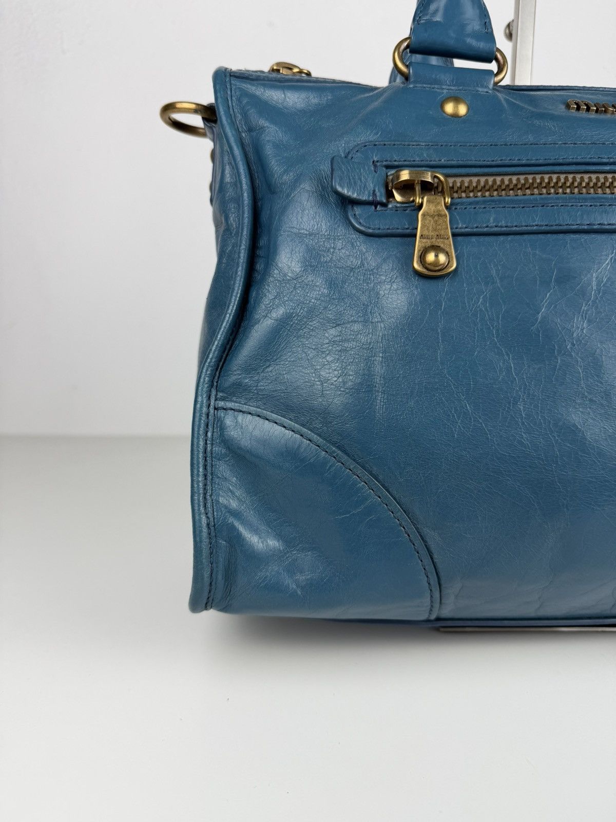 Miu miu vitello lux top zip handbag in turquoise
