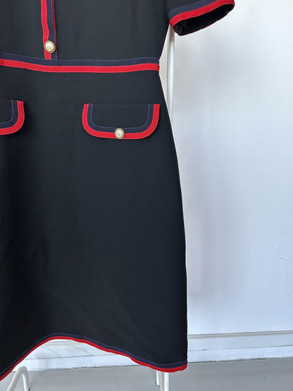 2017 Gucci ribbon trim short sleeve wool and silk mini dress