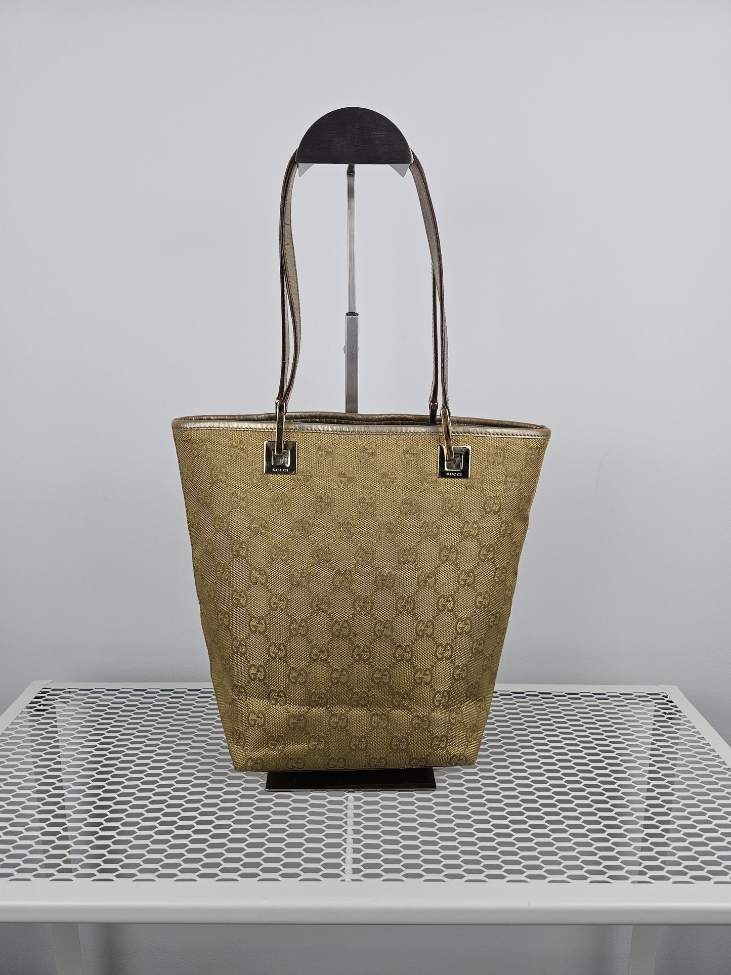 Vintage y2k Gucci gg monogram canvas gold tote bag
