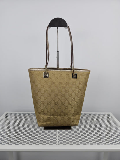 Vintage y2k Gucci gg monogram canvas gold tote bag